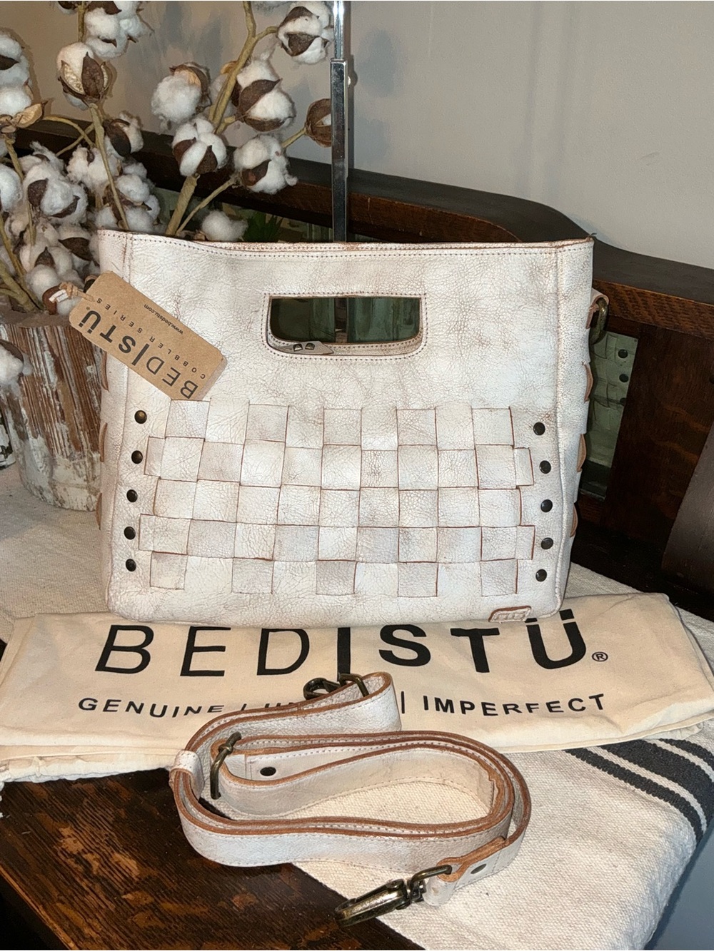NWT Bed Stu Orchid Woven Leather Satchel Handbag Crossbody Bag Nectar Lux  $280
